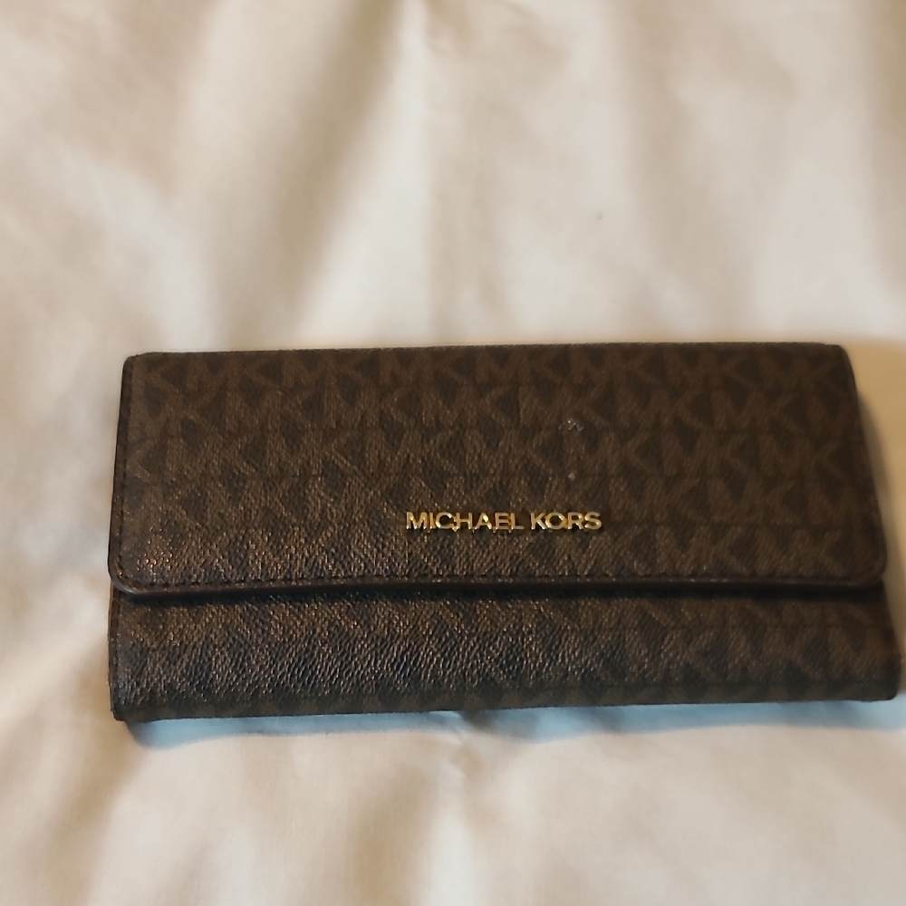 Michael Kors Brown Long Wallet with Signature Monogram